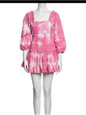 LoveShackFancy Pink Tie-Dye Denim Mini Dress